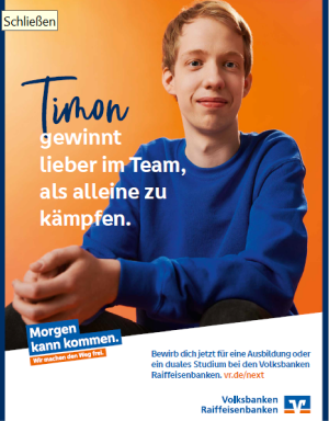 A text read "Timon gewinnt lieber im Team, als alleine zu kämpfen" an ad for the BVR e.V