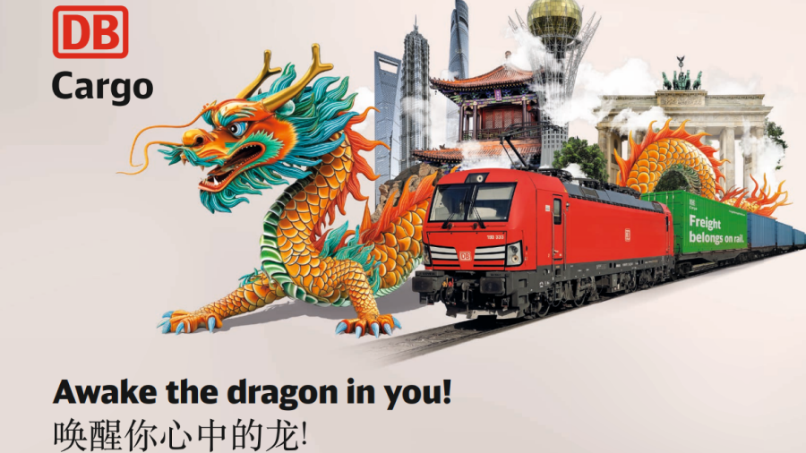 a DB train together with a chinese dragon. a text reads "Awake the dragon in you!